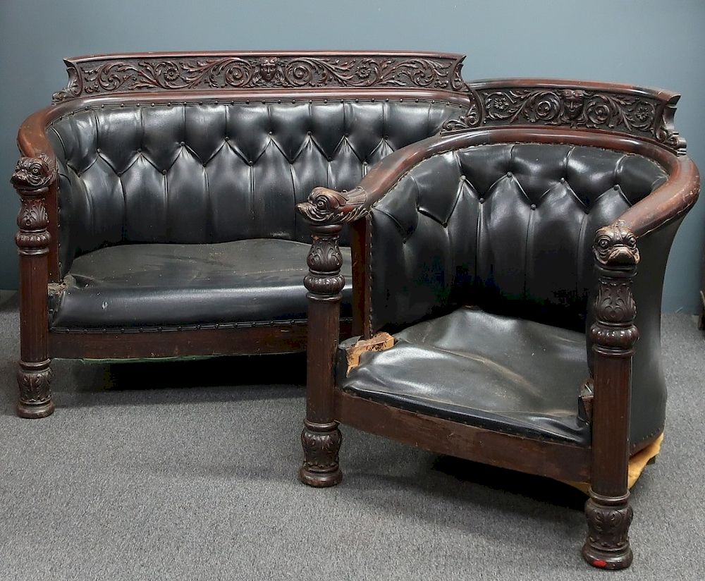 Appraisal: Victorian Ornately Carved Two Piece Parlor Suite Victorian ornately carved