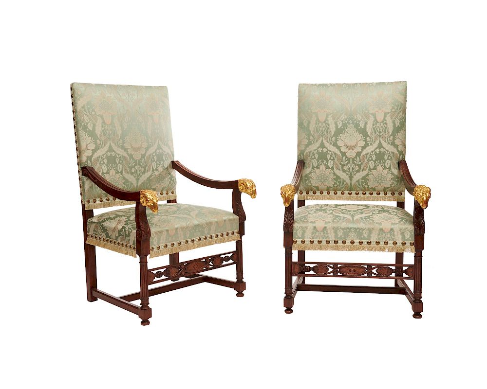 Appraisal: Pair of Continental Carved Mahogany and Parcel Gilt Fauteuil a