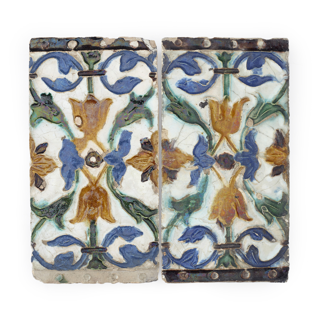 Appraisal: GROUP OF SPANISH GLAZED ARISTA CEILING TILES DE DOS POR