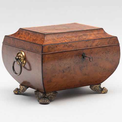 Appraisal: REGENCY GILT-METAL-MOUNTED INLAID BURL YEW WOOD TEA CHEST x x