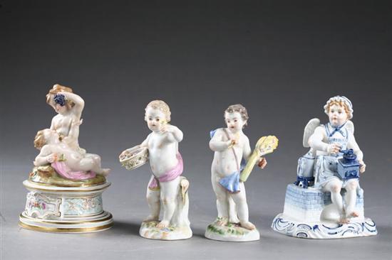 Appraisal: FOUR CHERUB FIGURES Germany th century porcelain Two seasons fall