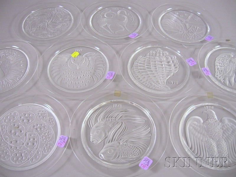 Appraisal: Ten Lalique Colorless Molded Glass Collector's Plates - etched Lalique