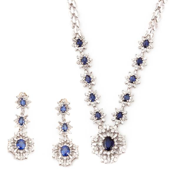 Appraisal: A sapphire diamond and k white gold necklace together with