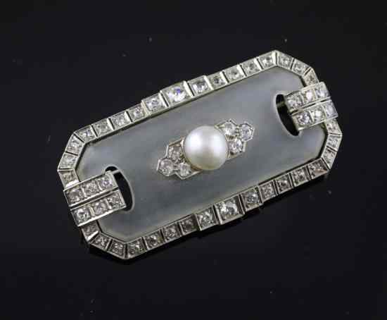 Appraisal: An Art Deco Austrian white gold diamond pearl and frosted