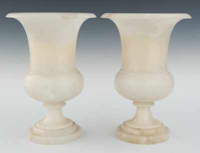 Appraisal: A Pair of Alabaster Urn Lamps Each luminous white alabaster