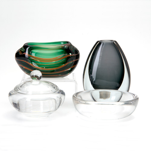 Appraisal: ORREFORS LEERDAM STROMBERGSHYTTAN Four glass pieces two by Orrefors of