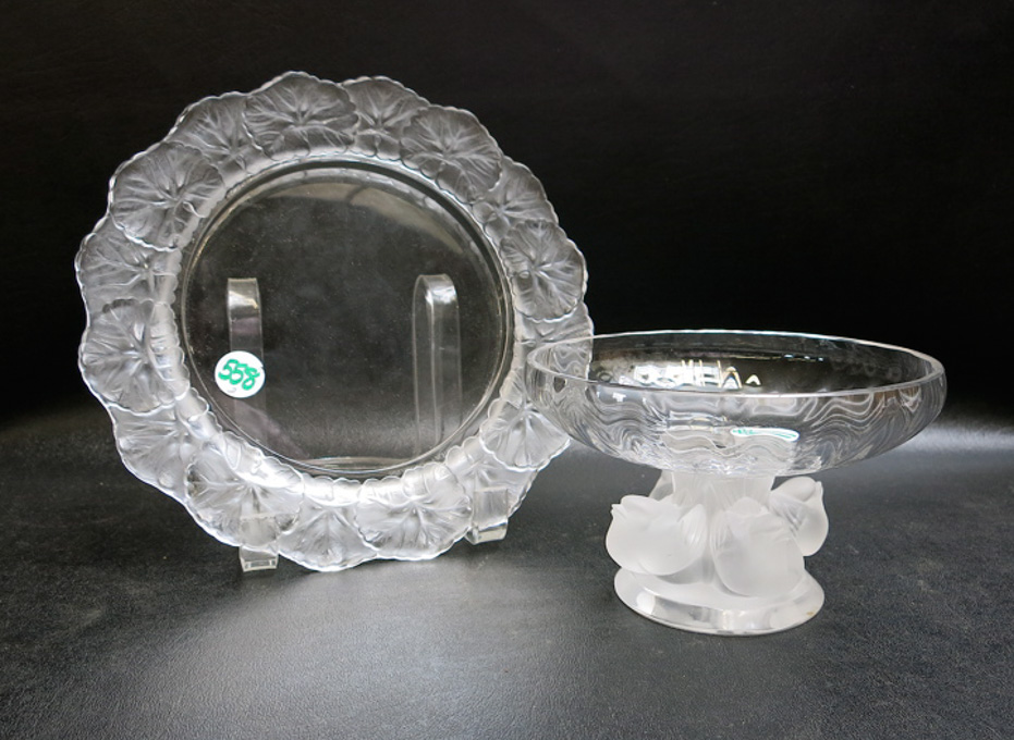 Appraisal: TWO PIECES OF LALIQUE CRYSTAL including one leaf edge plate