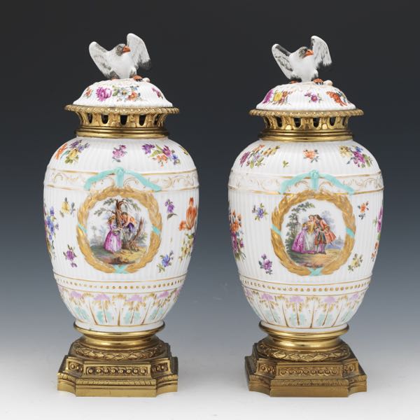 Appraisal: PAIR OF KPM LIDDED PORCELAIN VASES x Pair of porcelain