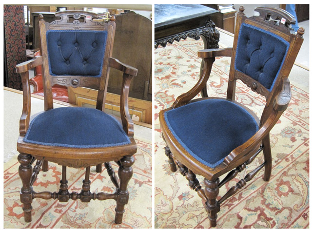 Appraisal: A PAIR OF VICTORIAN WALNUT ARMCHAIRS Eastlake design American c