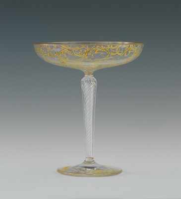 Appraisal: An Enamel Decorated Glass Compote with Airtwist Stem Apprx -