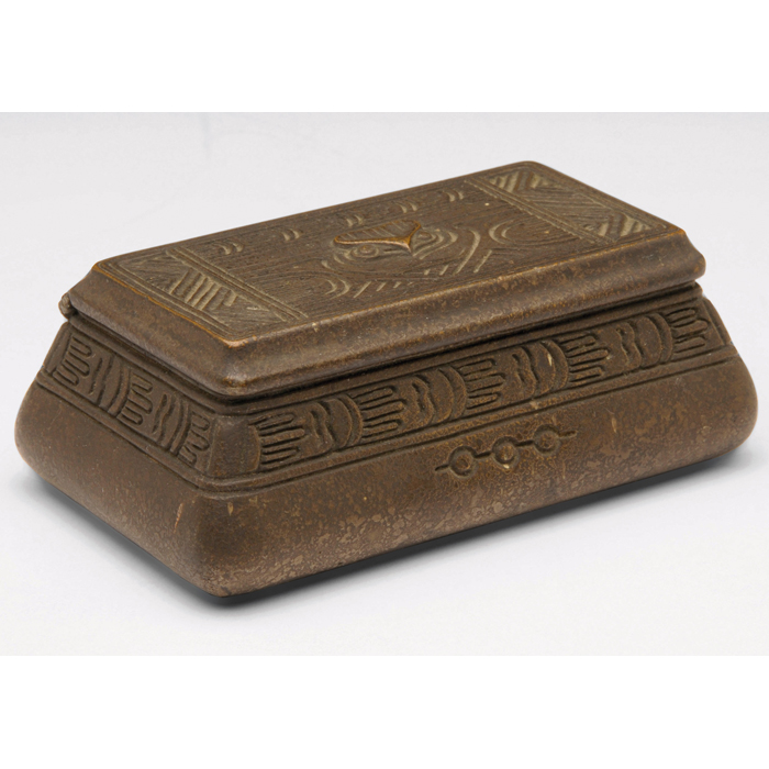 Appraisal: Tiffany Studios stamp box bronze in the American Indian pattern