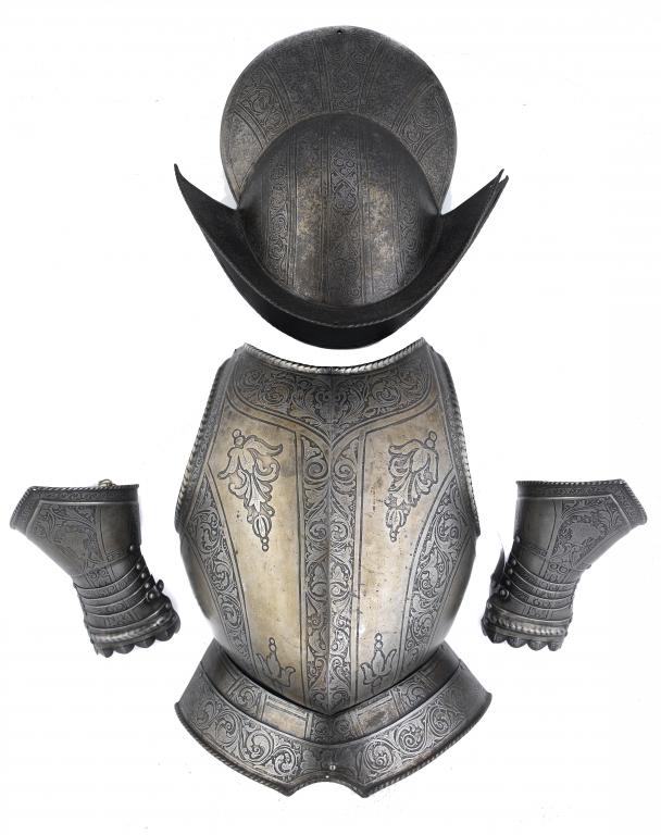 Appraisal: A PART HALF-ARMOUR IN MILANESE STYLE comprising a comb morion