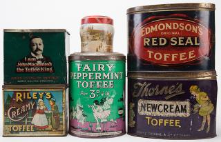 Appraisal: Six Toffee Tins Six Toffee Tins Including Riley s Creamy