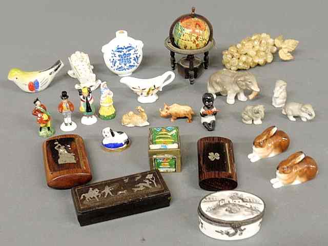 Appraisal: Misc grouping- bird whistle Royal Doulton rabbits small silver inlaid