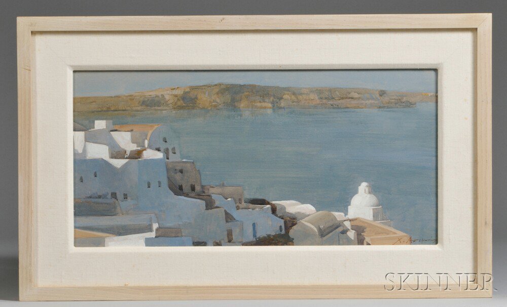 Appraisal: Greco American School th st Century View of Santorini Greece