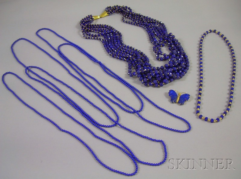 Appraisal: Group of Lapis Jewelry Items an kt gold multi-strand faceted