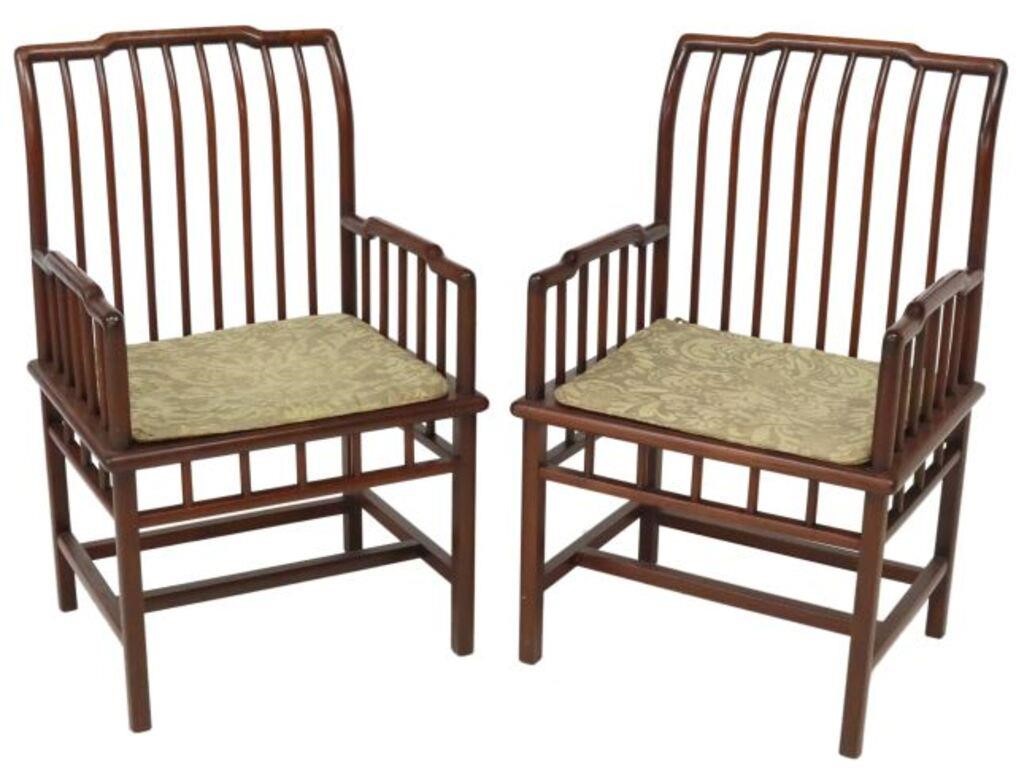 Appraisal: pair Chinese hardwood armchairs th c having bentwood rail over