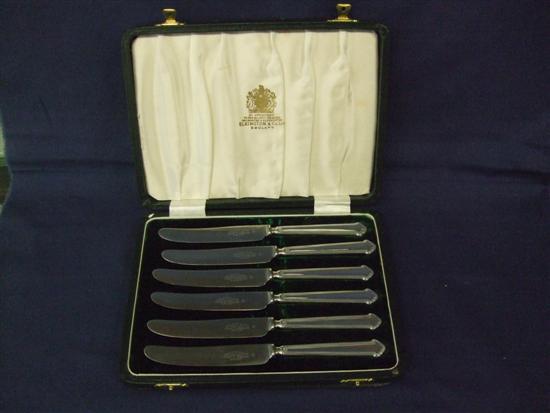 Appraisal: Set of six modern silver handled tea knives with plain