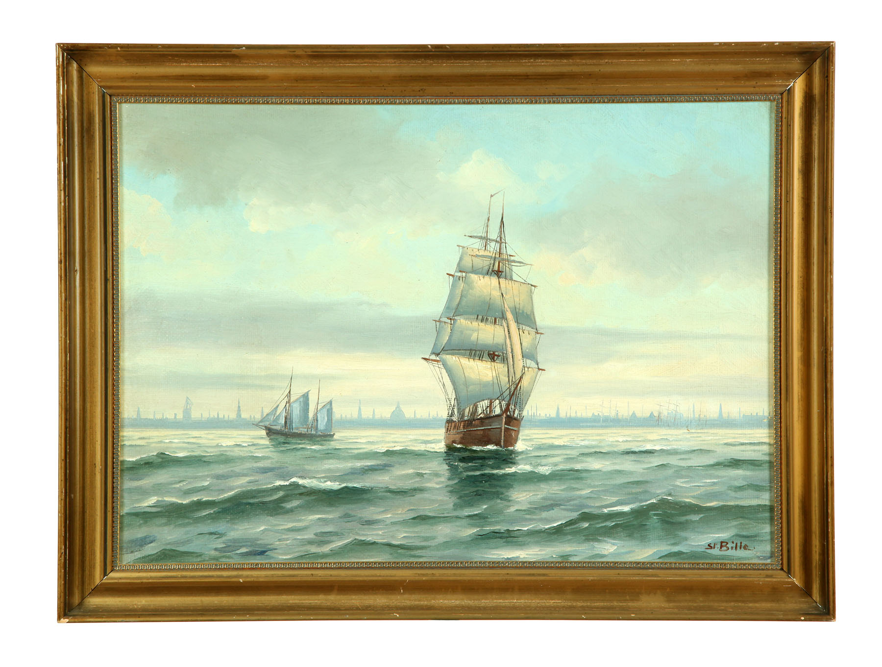 Appraisal: SAILING SHIPS BY STEN BILLE DENMARK - Oil on canvas