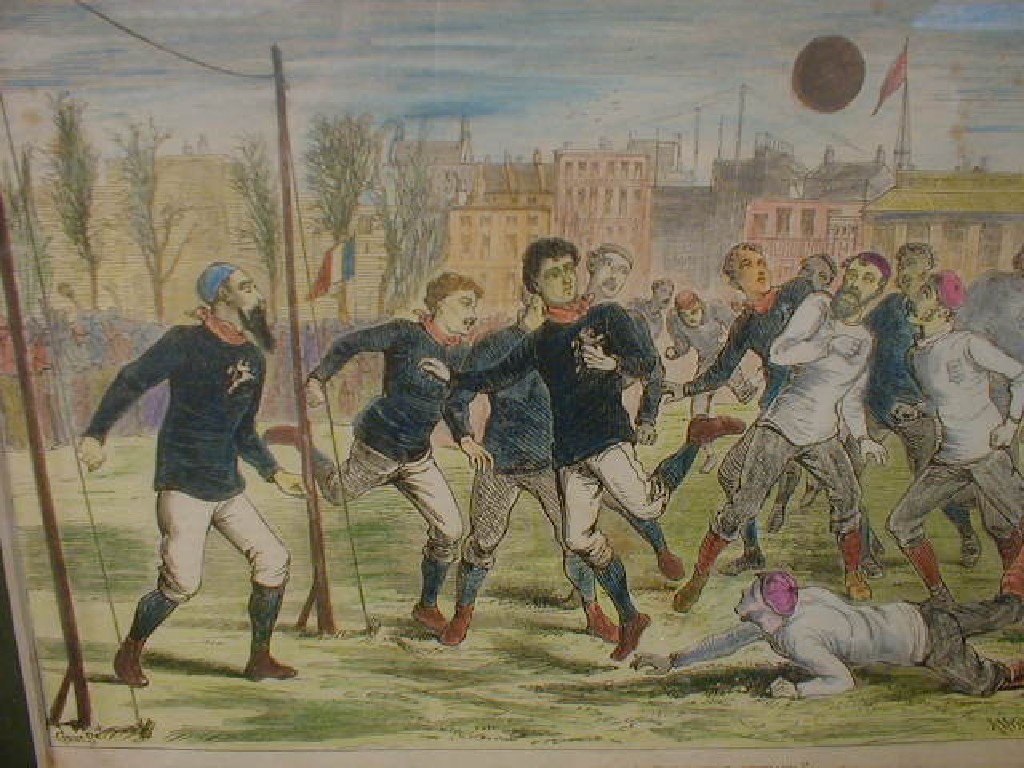 Appraisal: Hand coloured engraving entitled 'Football at the oval on March