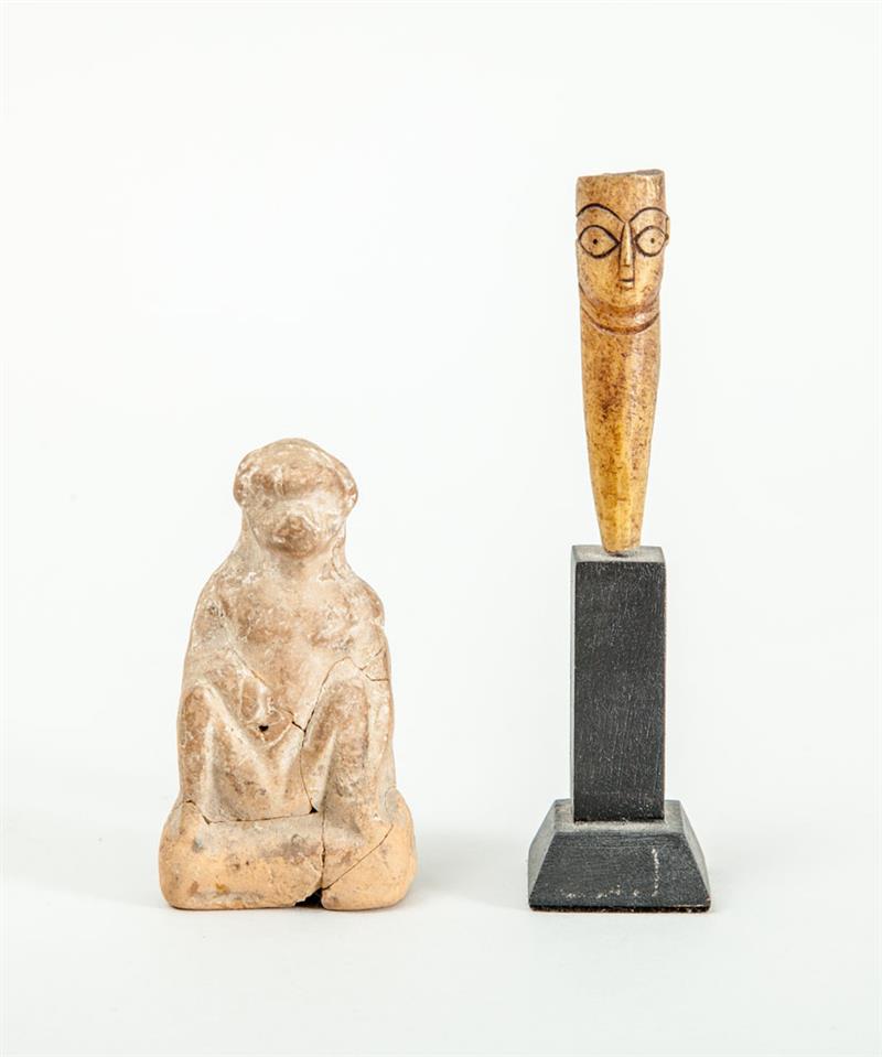 Appraisal: ROMAN TERRACOTTA FIGURE OF A SEATED MONKEY AND A ROMAN