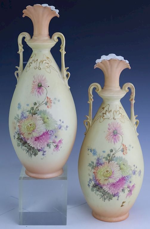 Appraisal: Pair Antique Floral Painted Double Handled Vases Pair of Amphora