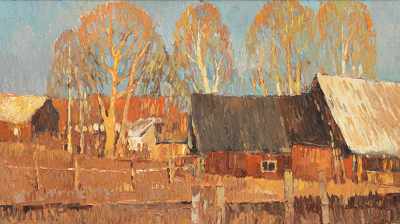 Appraisal: Alexander Kremer Russian b Russian Village Sunny Winter Day Oil