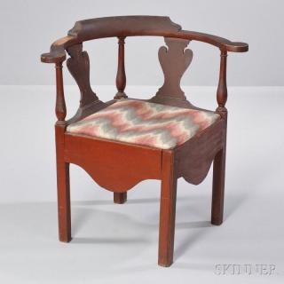 Appraisal: Red-painted Cherry Roundabout Chamber Chair New England late th century