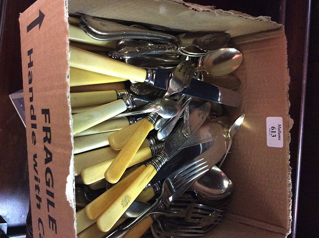 Appraisal: A BOX OF SILVER PLATED CUTLERY