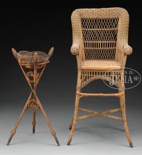 Appraisal: VICTORIAN WICKER HIGH CHAIR AND -PIECE BOWL ON STAND BY