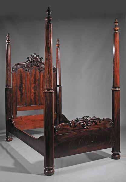 Appraisal: An American Rococo Carved Mahogany Four Poster Bed c paneled