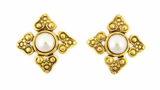 Appraisal: A Pair of Chanel Faux Pearl Maltese Cross Earclips Stamped