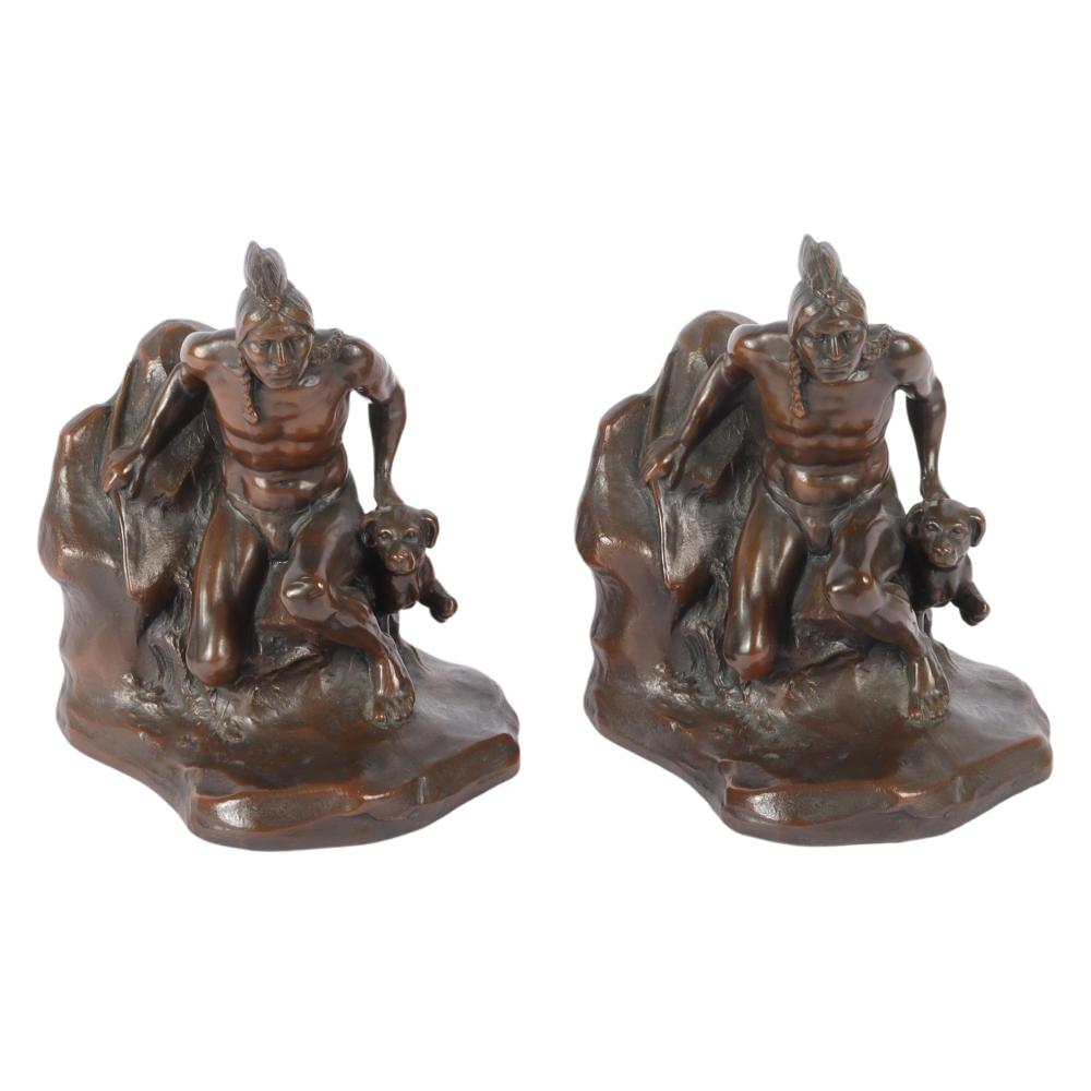 Appraisal: JENNINGS BROS J B PAIR FIGURAL NATIVE AMERICAN BRONZE CLAD