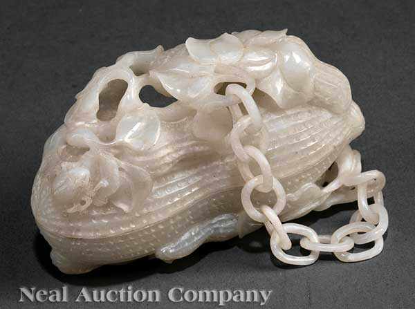 Appraisal: A Chinese White Jade Peanut Form Box and Cover finely