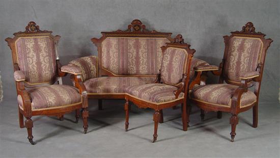 Appraisal: Aesthetic Movement Parlor Suite Circa Consisting of sofa two armchairs