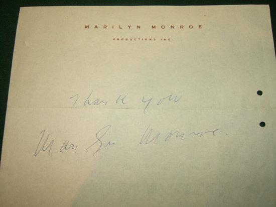 Appraisal: An autograph signed 'Marilyn Monroe' written upon Marilyn Munroe Productions