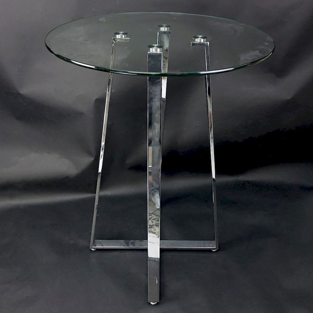 Appraisal: Chintaly Chambers Glass Chrome High Bar Table Chintaly Chambers Glass