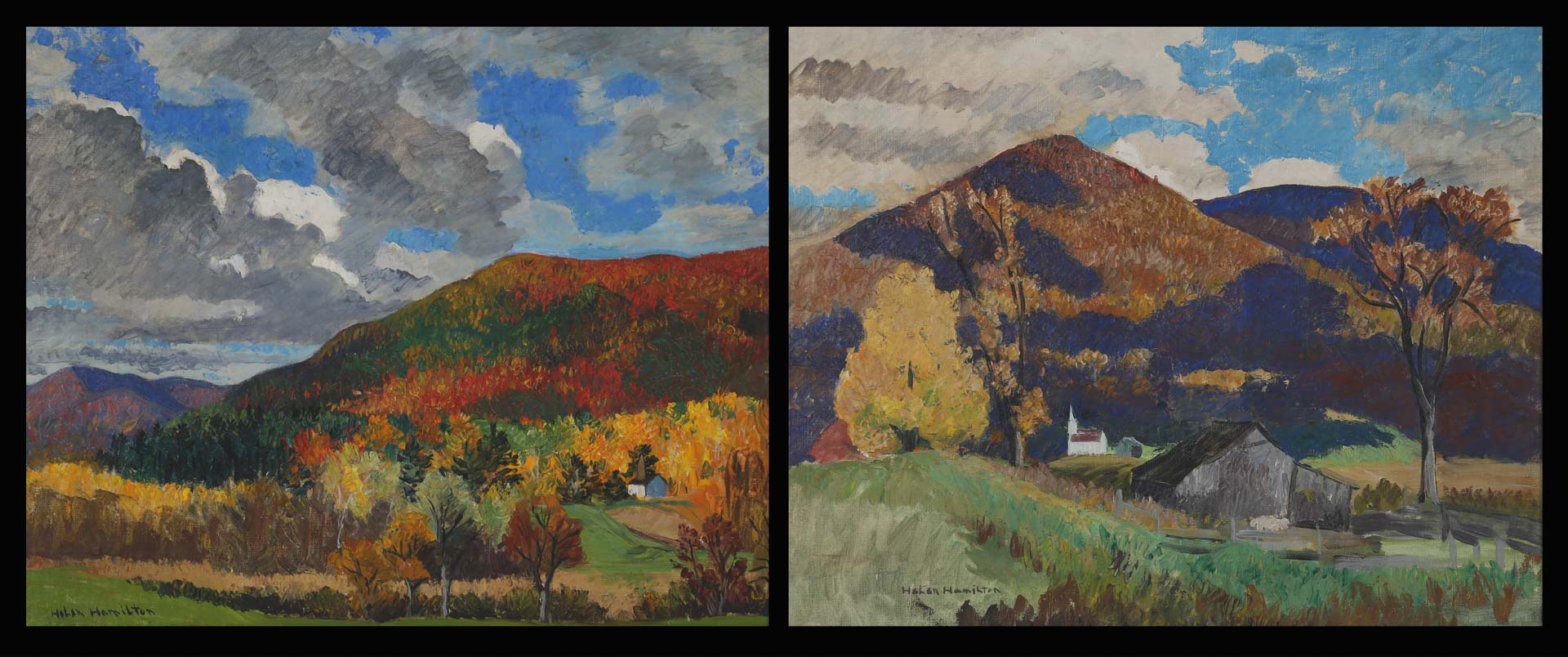 Appraisal: Helen Hamilton Pair of Landscapes oils on canvas American -