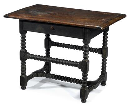 Appraisal: Rare William and Mary painted mixed wood turned stretcher table