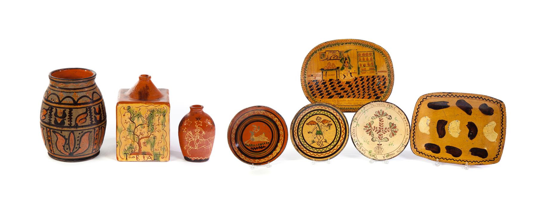 Appraisal: EIGHT PIECES OF GREG SHOONER REDWARE American - Jar h