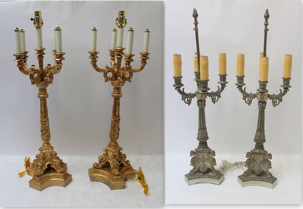 Appraisal: Vintage Table Lighting Lot Includes two patinated silvered metal lamps