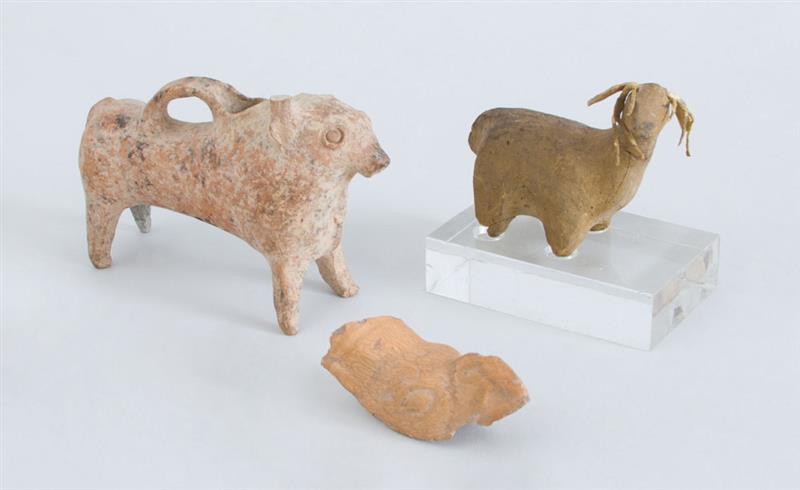 Appraisal: GROUP OF THREE TERRACOTTA ANIMALS Largest x x in Property