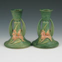 Appraisal: Roseville Zephyr Lily candleholders pair in green Marked Roseville USA