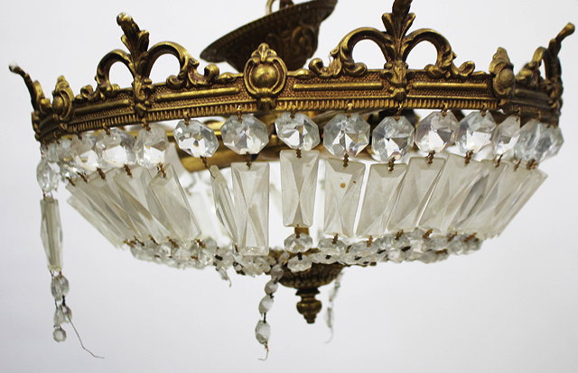 Appraisal: A GILT METAL MOUNTED BAG TYPE LIGHT FITTING with cut