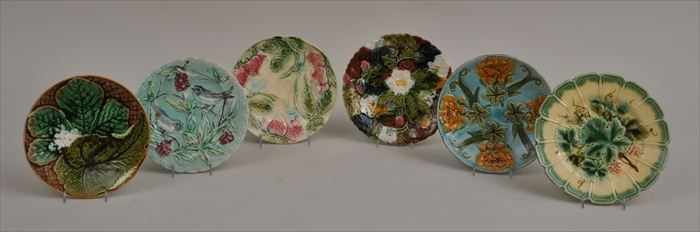 Appraisal: SIX FRENCH MAJOLICA PLATES Variously decorated in relief with fruit