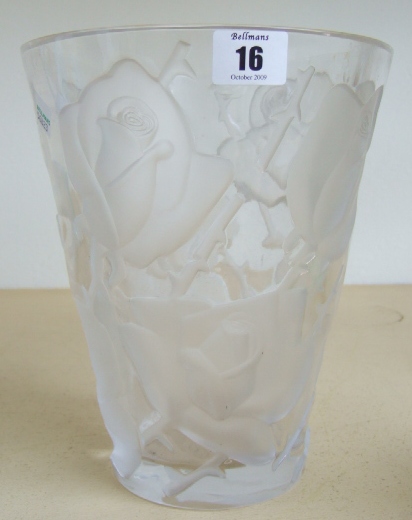 Appraisal: A Lalique glass vase of bucket shape etched with rosebud