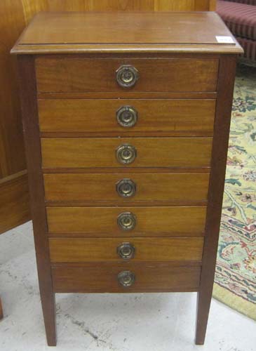 Appraisal: SEVEN-DRAWER MAHOGANY SHEET MUSIC CABINET English c each drawer face