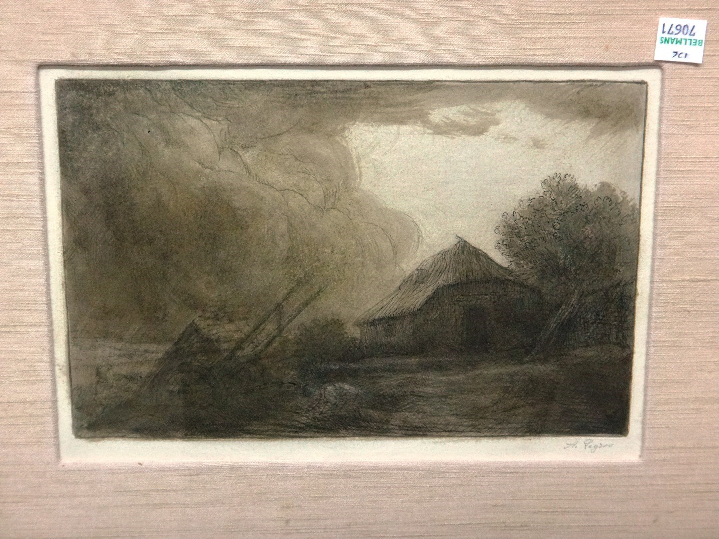 Appraisal: Alphonse Legros - The old thatched barn etching signed cm