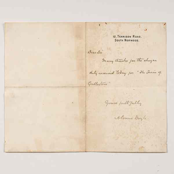 Appraisal: Sir Arthur Conan Doyle ANS N d On letterhead with