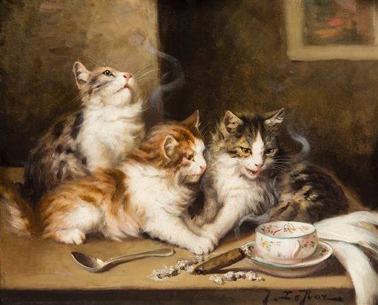 Appraisal: Sale Lot Jules Leroy French Playful Kittens oil on canvas